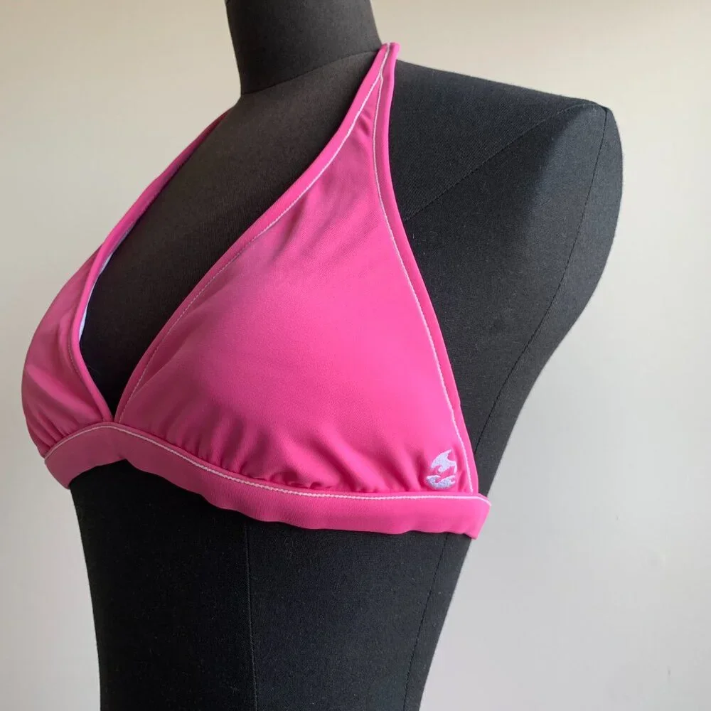 Billabong BLUE CRUSH era Vintage bikini solid pink halter top set RARE - Picture 6 of 8